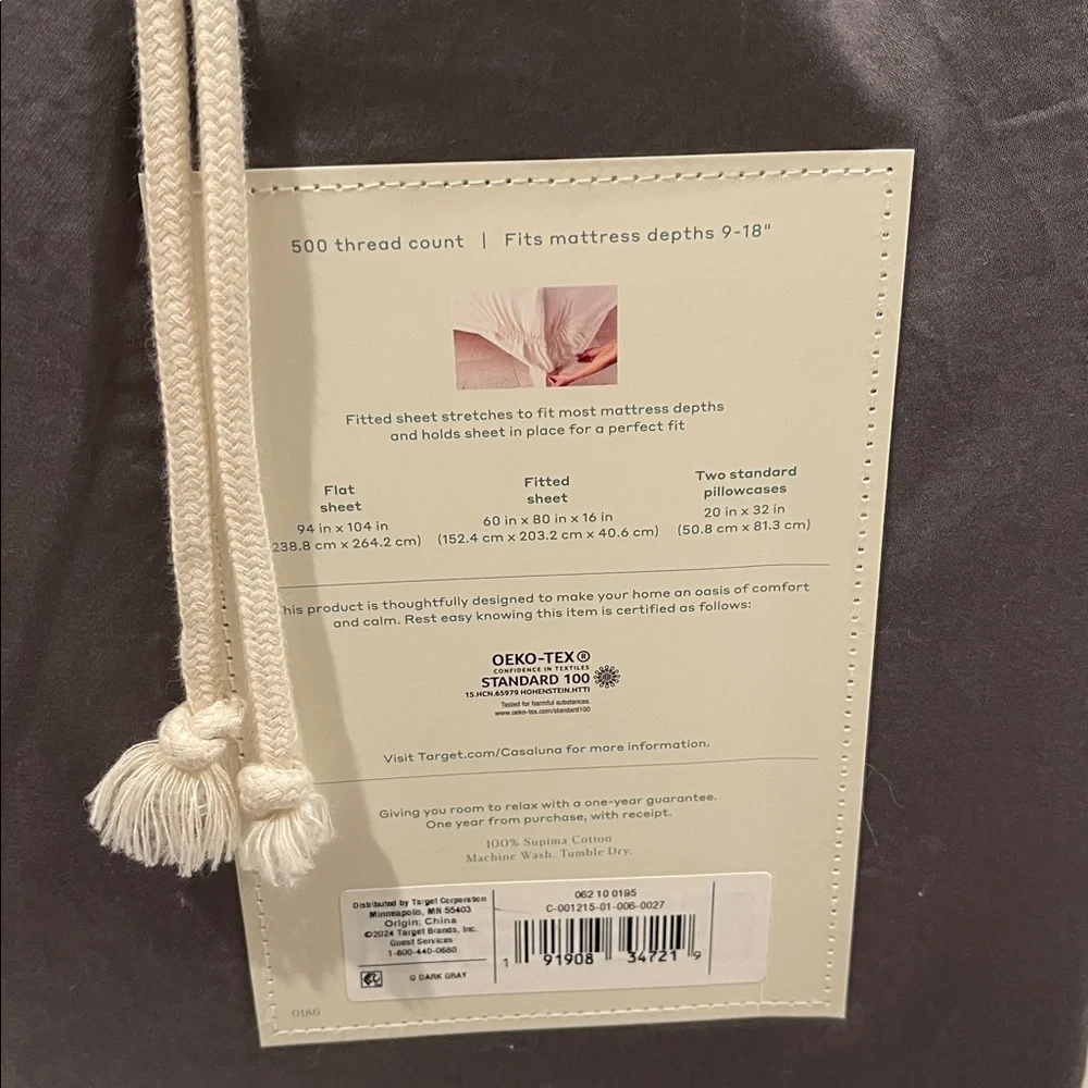 Casaluna Supima Sateen Sheet Set in Charcoal - Picture 4 of 5